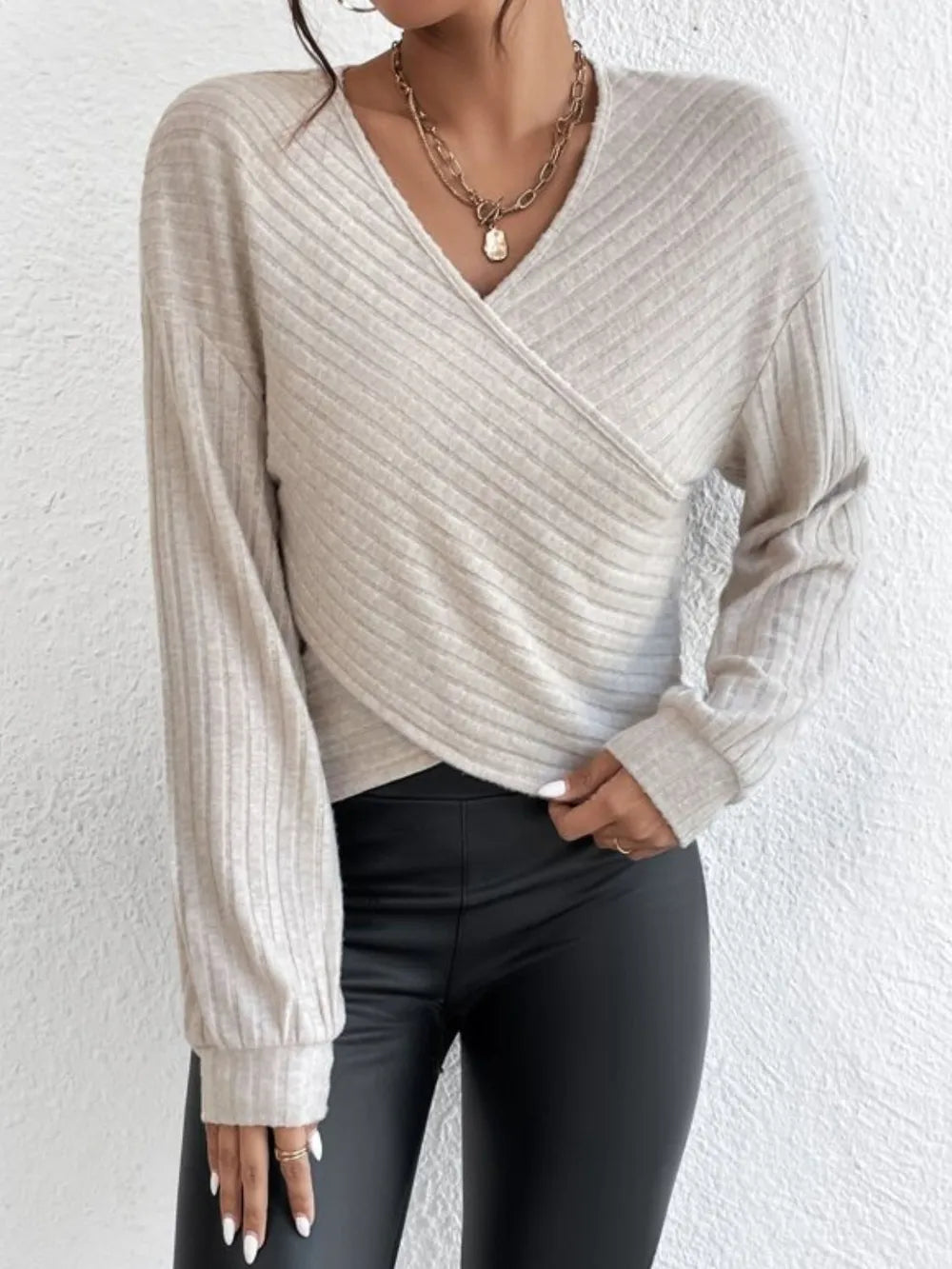Dust storm surplice dropped shoulder long sleeve t-shirt, front view